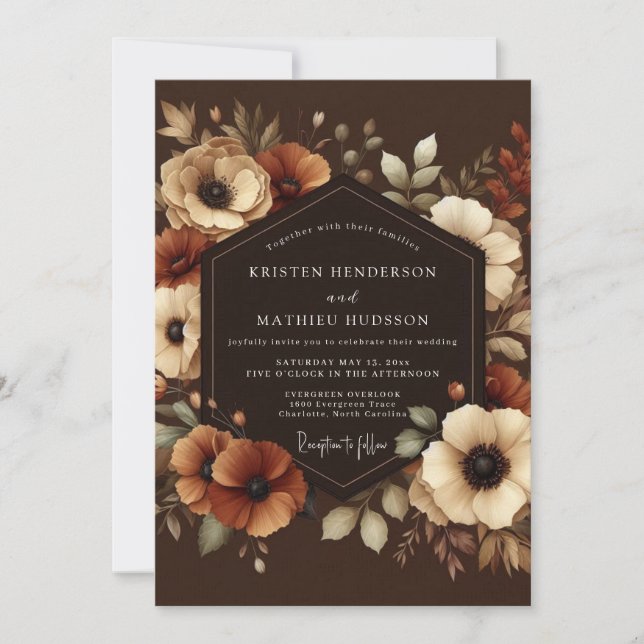 Convite Brown Autumn Bloom Wedding (Frente)