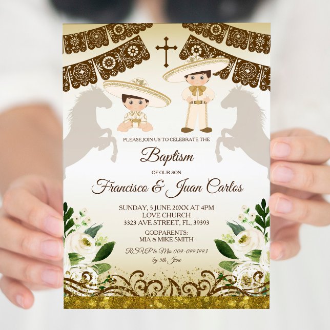 Convite Brown Baptism Boys mexicana Fiesta Invent (Criador carregado)