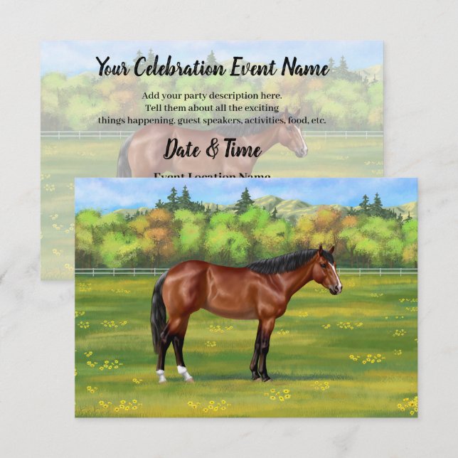 Convite Brown Bay Quarter Horse (Frente/Verso)