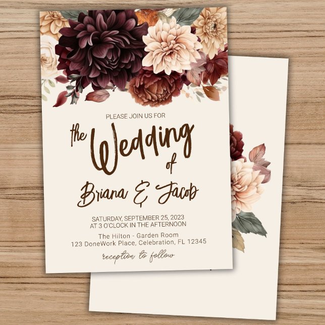 Convite Brown Beige Ivory Floral Invitation (Criador carregado)