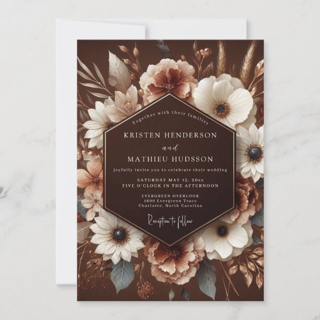 Convite Brown Bloom Harvest Wedding (Frente)
