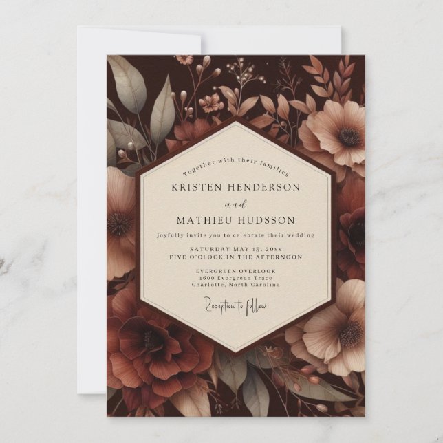 Convite Brown Botanical Moody Wedding (Frente)