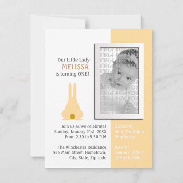 Convite Brown Bunny Photo Birthday (Frente)