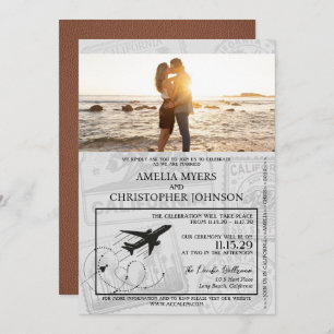 Convite Brown California Passport Wedding