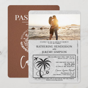 Convite Brown Cancun Passport Wedding