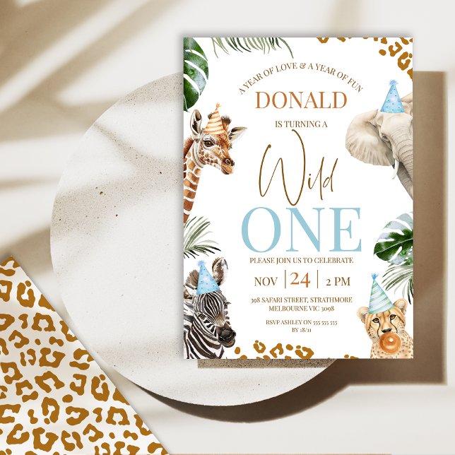 Convite Brown Cheetah Safari Animais Selvagens Um primeiro (Boys Safari Wild One Birthday Invitation, Party Animals 1st Birthday Invitation, Wild One Themed)