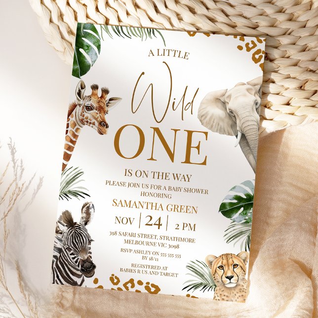 Convite Brown Cheetah Safari Wild One Baby Shower (Safari Wild One Baby Shower Invitation, Little Wild One Safari Baby Shower Invitation, Jungle Animal)