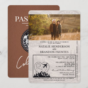 Convite Brown Colorado Passport Wedding