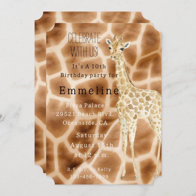 Convite Brown Cream Giraffe (Frente/Verso)