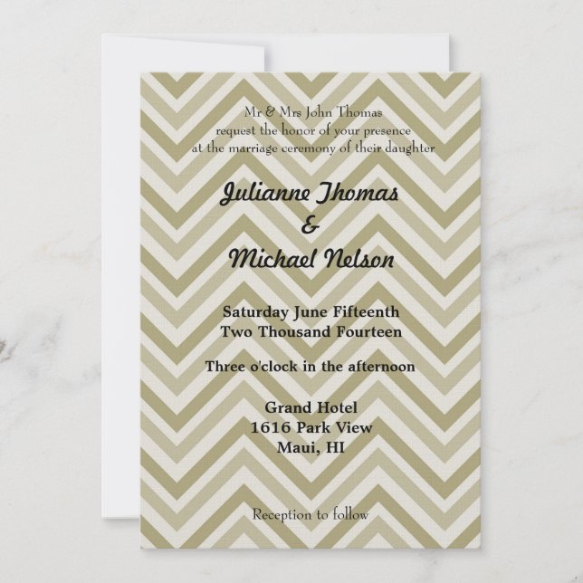 Convite Brown e Cream Chevron Wedding (Frente)