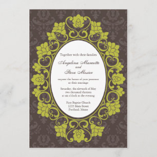 Convite Brown e o casamento tema damasco floral Chartreuse
