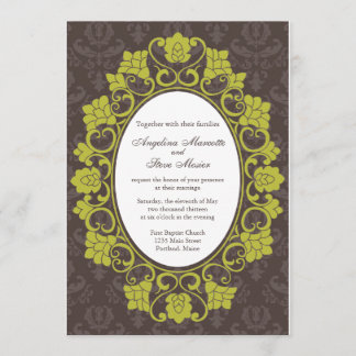 Convite Brown e o casamento tema damasco floral Chartreuse
