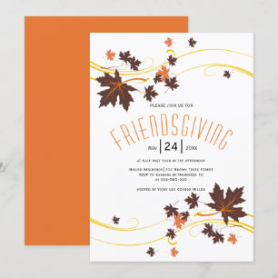 Convite Brown e outono alaranjado Friendsgiving das folhas