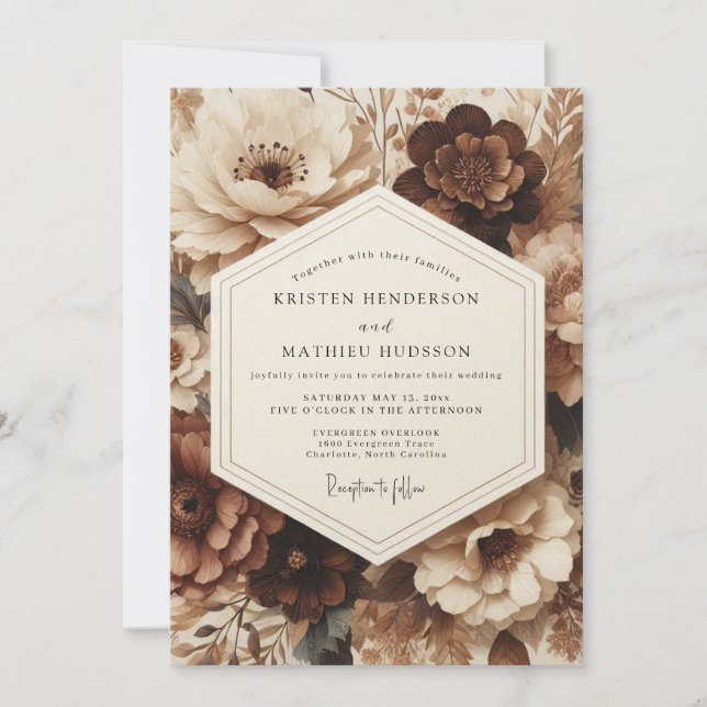 Convite Brown Floral Opulent Wedding (Frente)