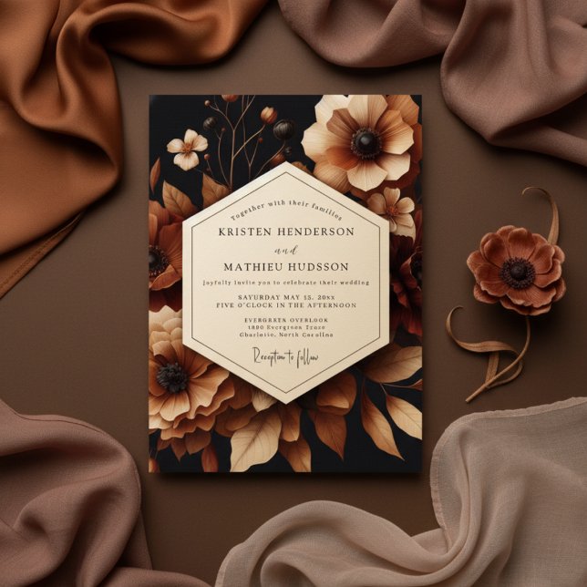 Convite Brown Floral Opulent Wedding (Criador carregado)