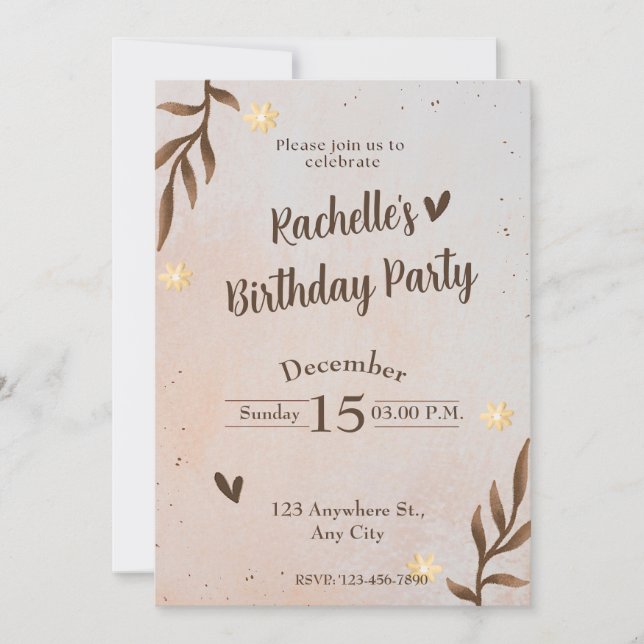 Convite Brown Floral Sai Aniversário (Frente)