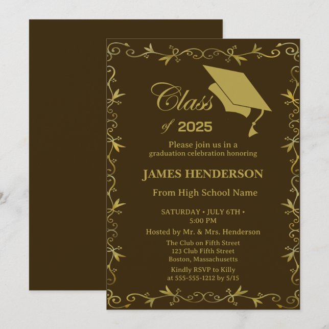 Convite Brown Formal Dourado Party 2025 (Frente/Verso)