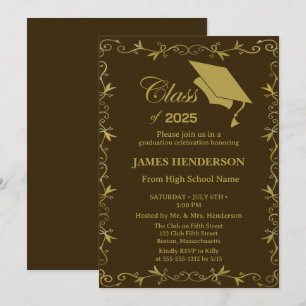 Convite Brown Formal Dourado Party 2025