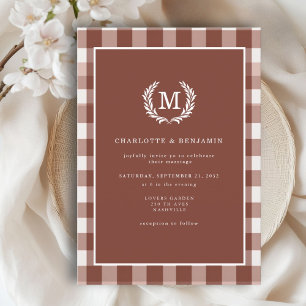 Convite Brown Gingham Monographic Crest