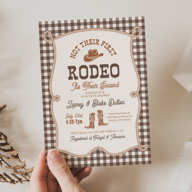 Convite Brown Gingham Not Their First Rodeo (Criador carregado)