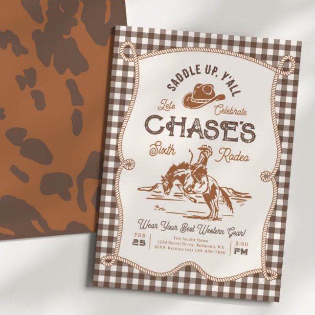 Convite Brown Gingham Rope Rodeo Invitation (Criador carregado)