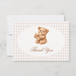 Convite Brown Gingham Teddy Bear Neutral Baby Shower Paper
