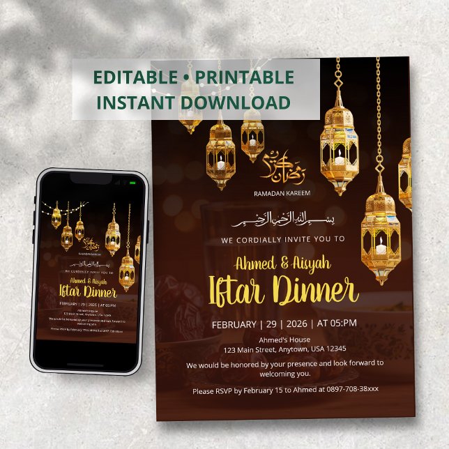 Convite Brown & Gold Ramadan Iftar Invitation (Criador carregado)