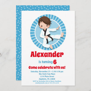 Convite Brown Hair Karate Judo Boys Aniversário