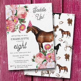 Convite Brown Horse Pink Floral Girl Cowgirl Birthday