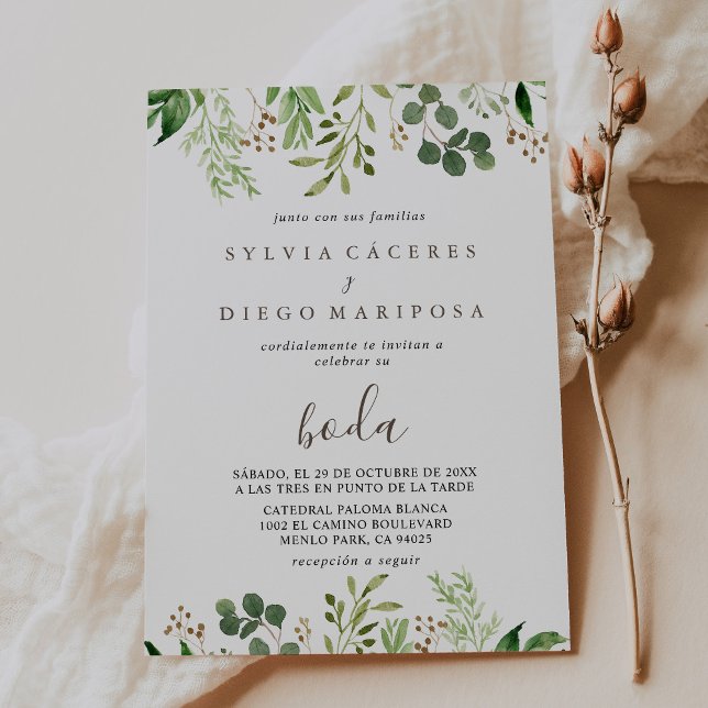Convite Brown Minimalist Green deixa Boda Wedding (Criador carregado)