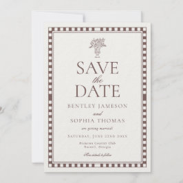 Convite Brown Mocha Harlequin Checkered Save the Date
