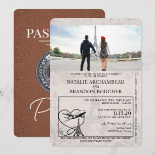 Convite Brown Paris Passport Wedding