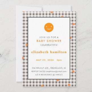 Convite Brown Plaid & Orange Dots Baby Shower Invitation