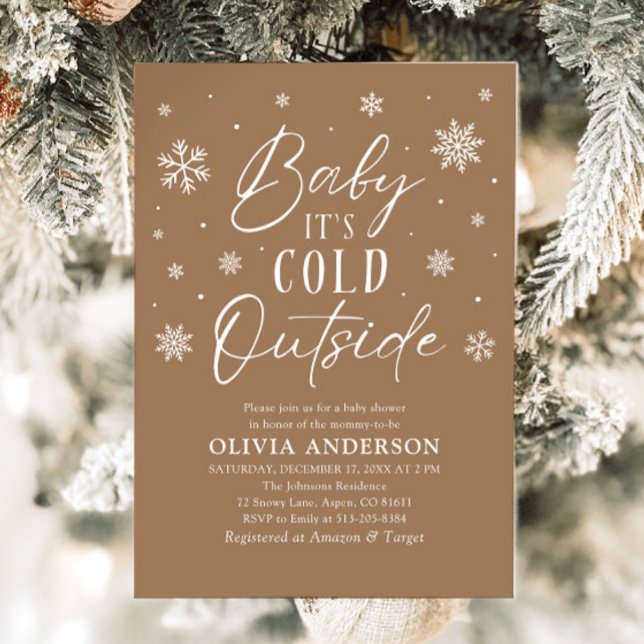 Convite Brown Snowflake Baby É Frio Fora do Chá de fraldas (Brown Snowflake Baby It's Cold Outside Baby Shower Invitation)
