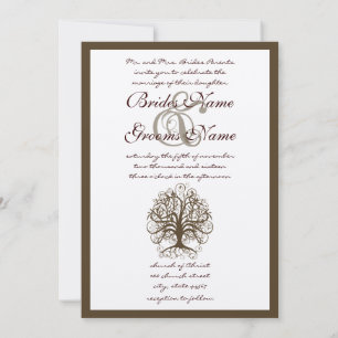 Convite Brown Swirl Tree Raízes de Casamento de Amor Convi