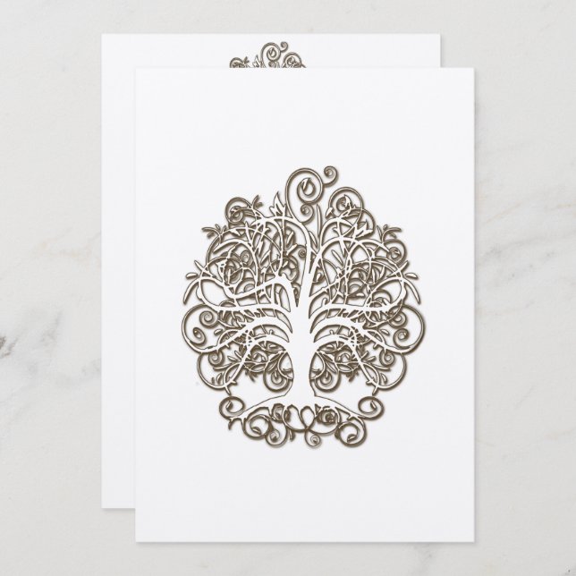 Convite Brown Swirl Tree Raízes de Casamento de Amor Convi (Frente/Verso)