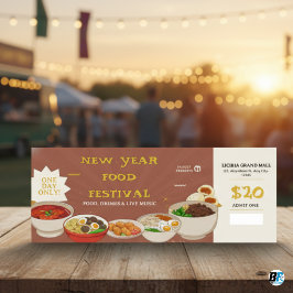 Convite Brown - Yellow New Year Food Festival Ticket