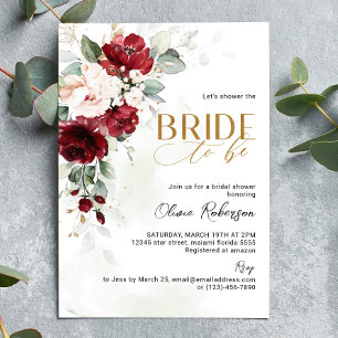 Convite Brugundy Floral Bride é Convidado