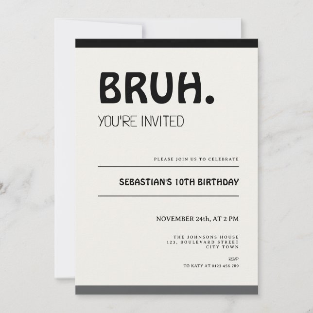 Convite Bruh 10th Birthday Invitation Teens Boy Party (Frente)