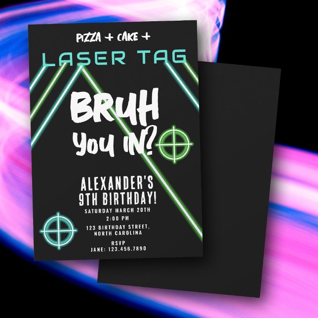 Convite Bruh Boy's Birthday Neon Laser Tag (Bruh Boy's Birthday Neon Laser Tag Invitation)