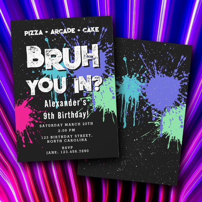 Convite Bruh Boy's Birthday Party Neon Graffiti Teenager (Bruh Boy's Birthday Party Neon Graffiti Teenager Invitation)