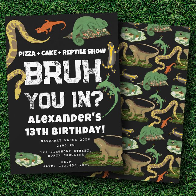 Convite Bruh Boy's Birthday Party Teenager Reptile Show (Bruh Boy's Birthday Party Teenager Reptile Show Invitation)