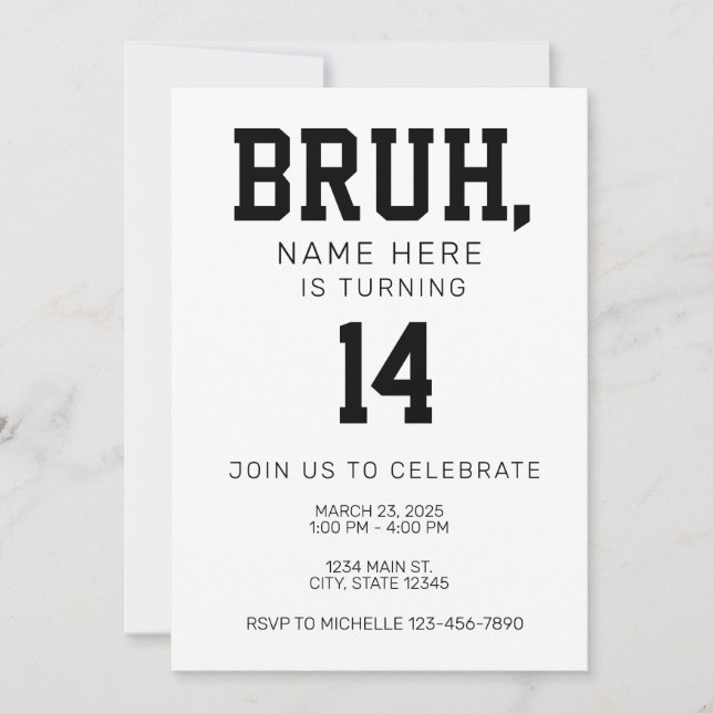 Convite Bruh Bro Birthday Invitation (Frente)