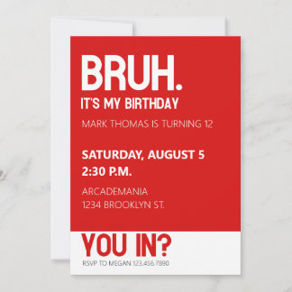 Convite BRUH FESTA DE ANIVERSÁRIO TEEN BOY RED Minimalist