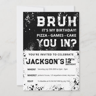 Convite BRUH Grunge Paint Splatter Boy Birthday Invitation