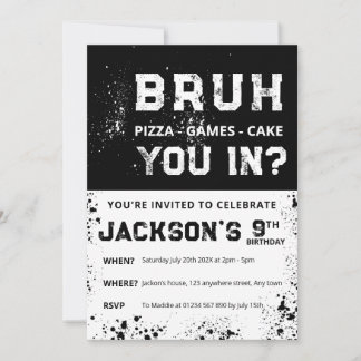 Convite BRUH Grunge Paint Splatter Boy Birthday Invitation