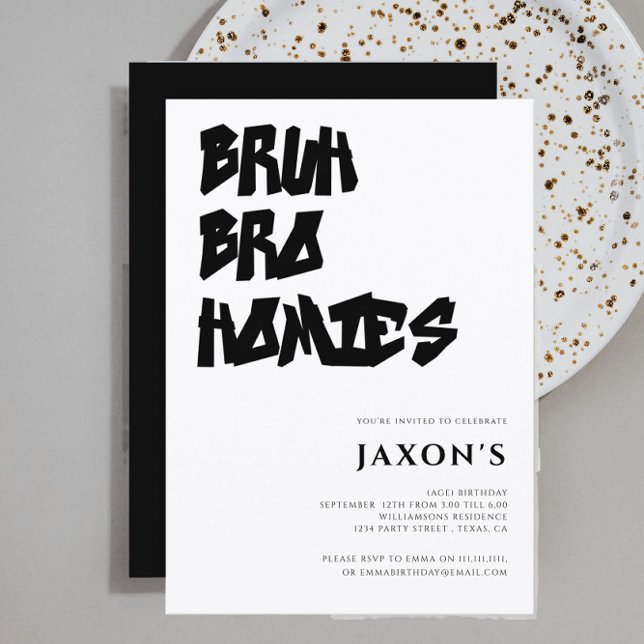 Convite BRUH, irmão homie, aniversário do adolescente mode (Criador carregado)