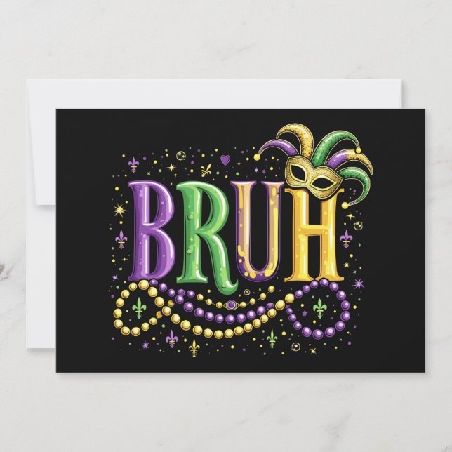Convite Bruh Mardi Gras - Carnaval engraçado e festivo (Frente)