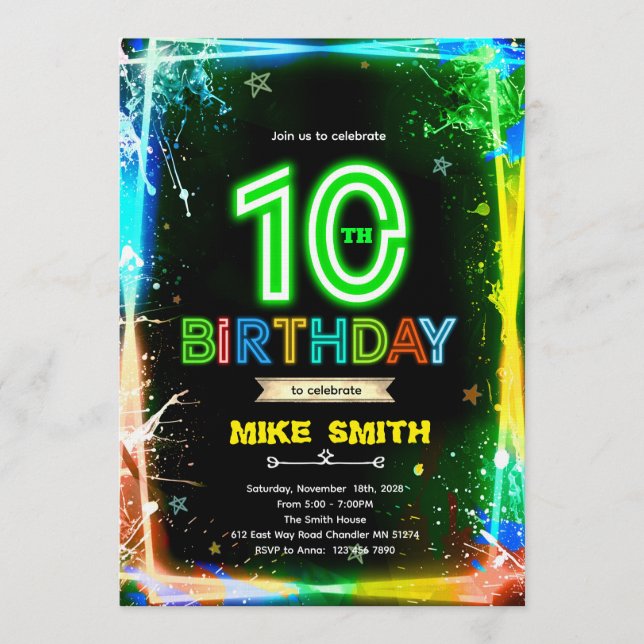 Convite Bruh neon 10 birthday invitation (Frente)
