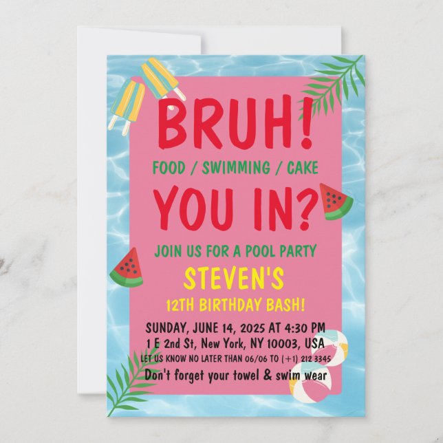 Convite bruh Piscina bash (Frente)